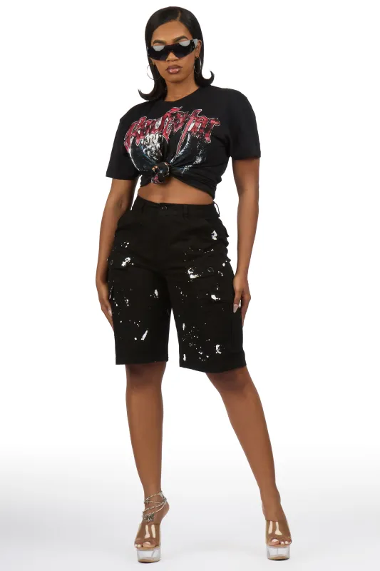 Tritia Black Painted Denim Jort made by Rockstar Original