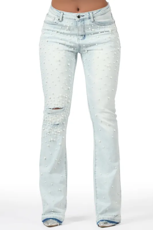 Katrell Light Wash Pearl Stacked Flare Jean made by Rockstar Original