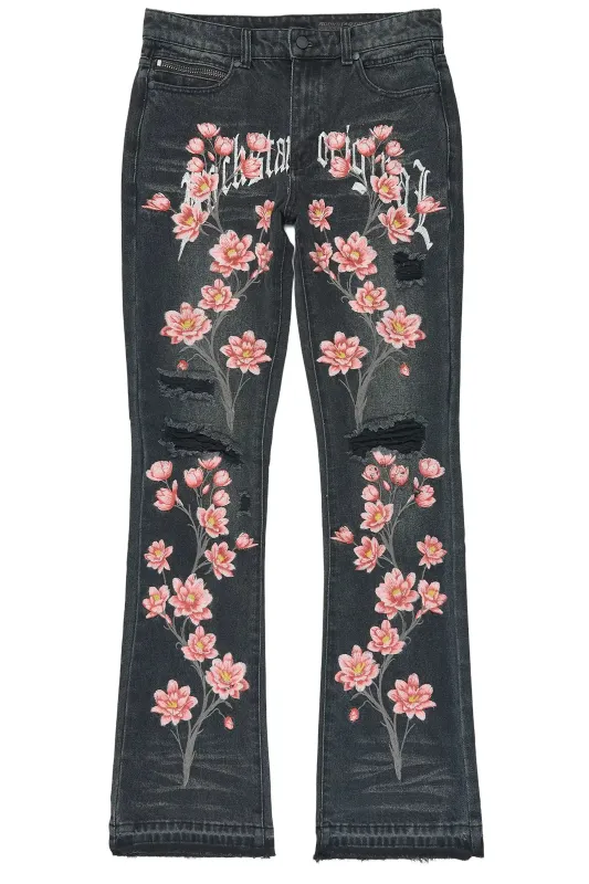 Folor Dark Grey Stacked Flare Jean made by Rockstar Original