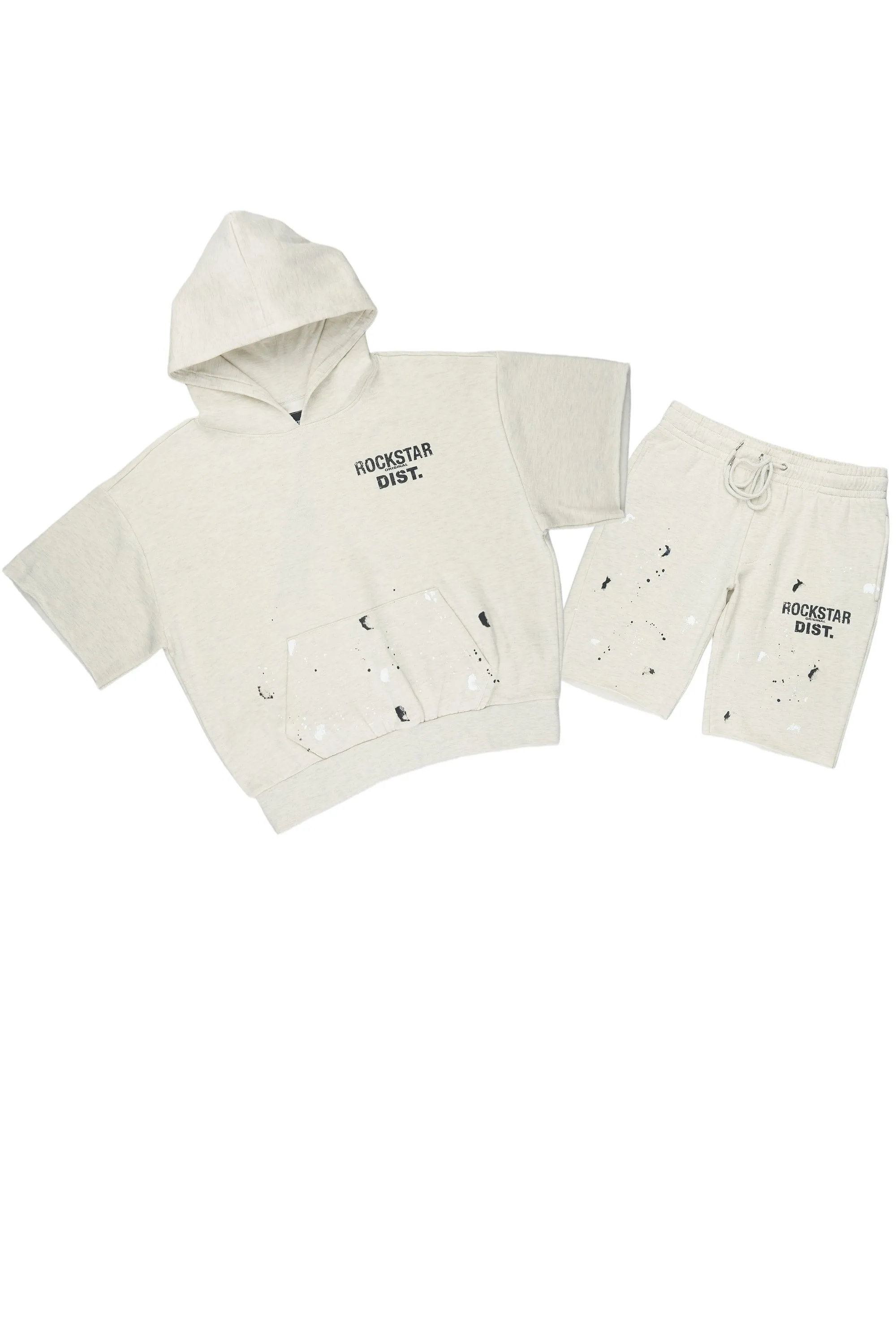 Raffer Light Oatmeal Cut Sleeve Hoodie Short Set sold by Rockstar Original