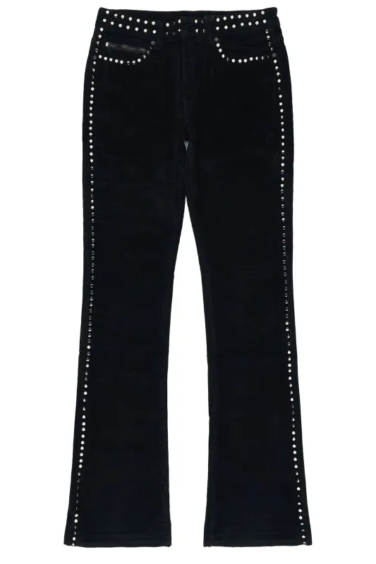 Vaile Jet Black Studded Stacked Flare Jean made by Rockstar Original