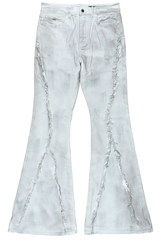 Vane Dirty White Stacked Super Flare Jean made by Rockstar Original