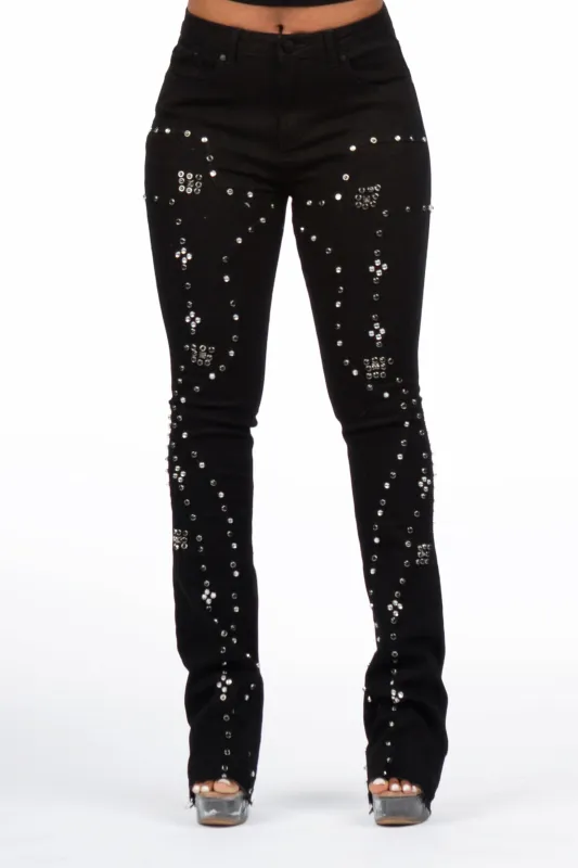 Inesia Black Studded Stacked Flare Jean made by Rockstar Original