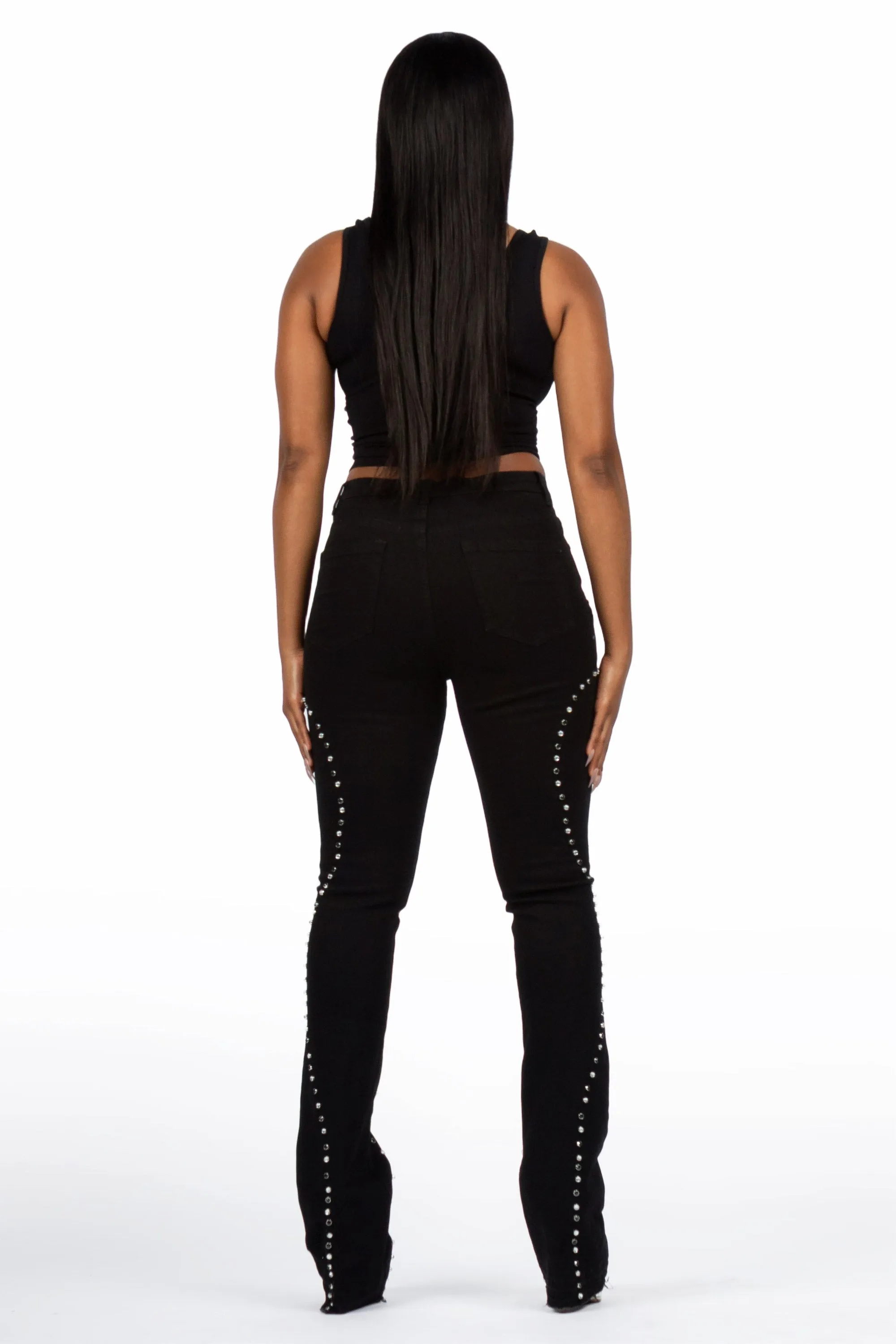 Inesia Black Studded Stacked Flare Jean sold by Rockstar Original product image thumbnail 5