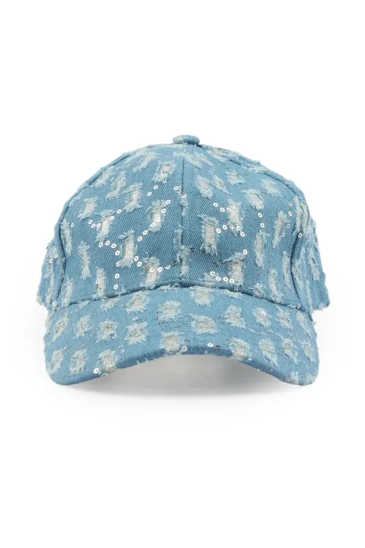 Markia Light Denim Rhinestone Trucker Hat made by Rockstar Original