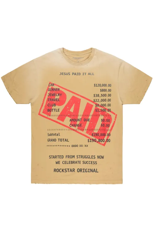 Paid Beige Oversized Graphic T-Shirt made by Rockstar Original