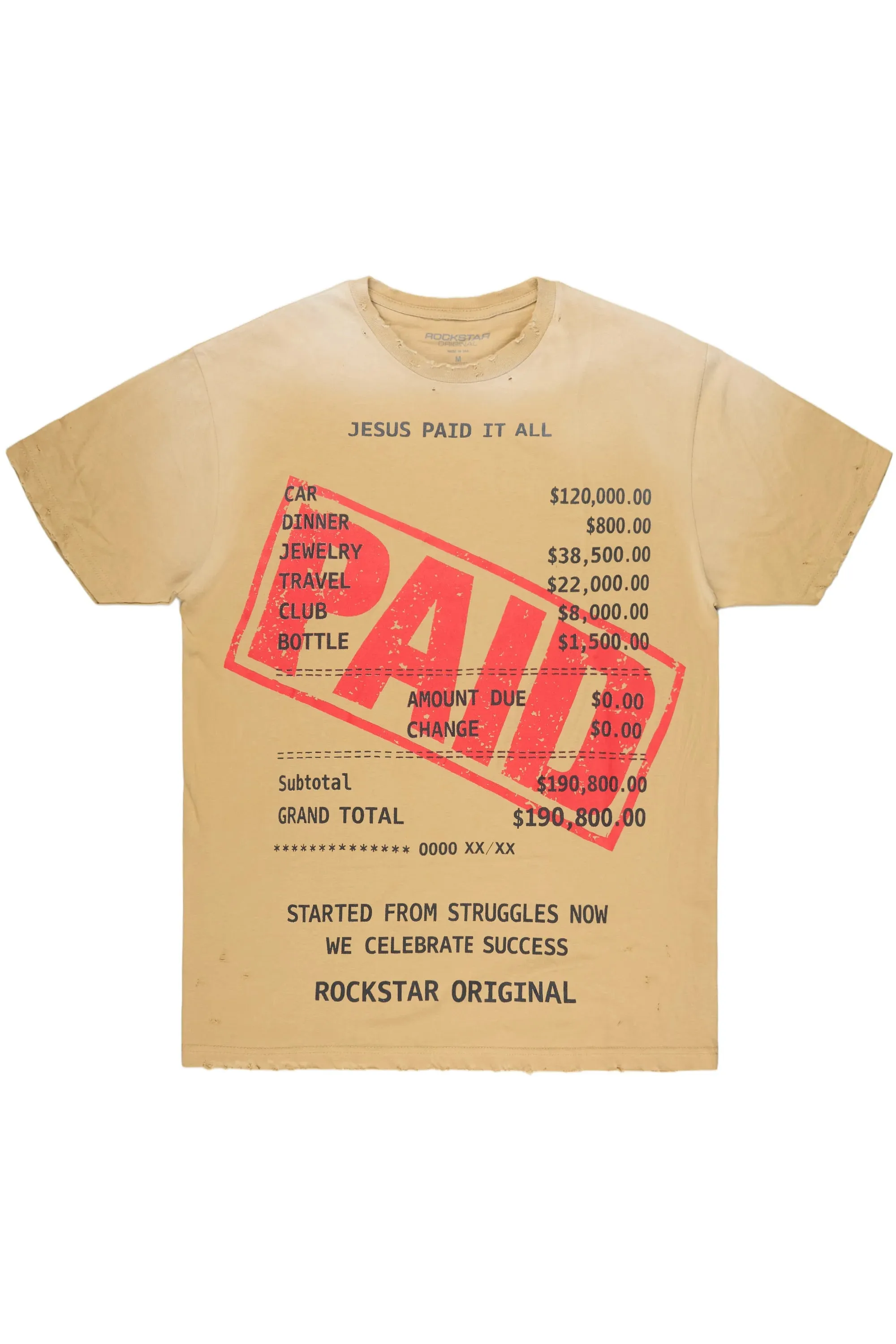 Paid Beige Oversized Graphic T-Shirt sold by Rockstar Original