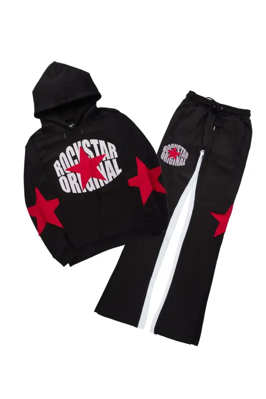 States Black/Red Hoodie Stacked Flare Track Set made by Rockstar Original