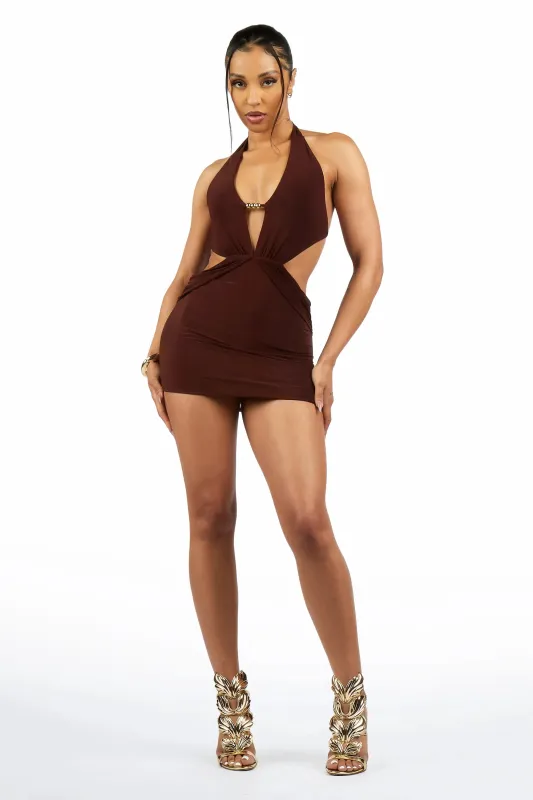 Gold-Bar Cut-Out Chocolate Mini Dress made by Rockstar Original