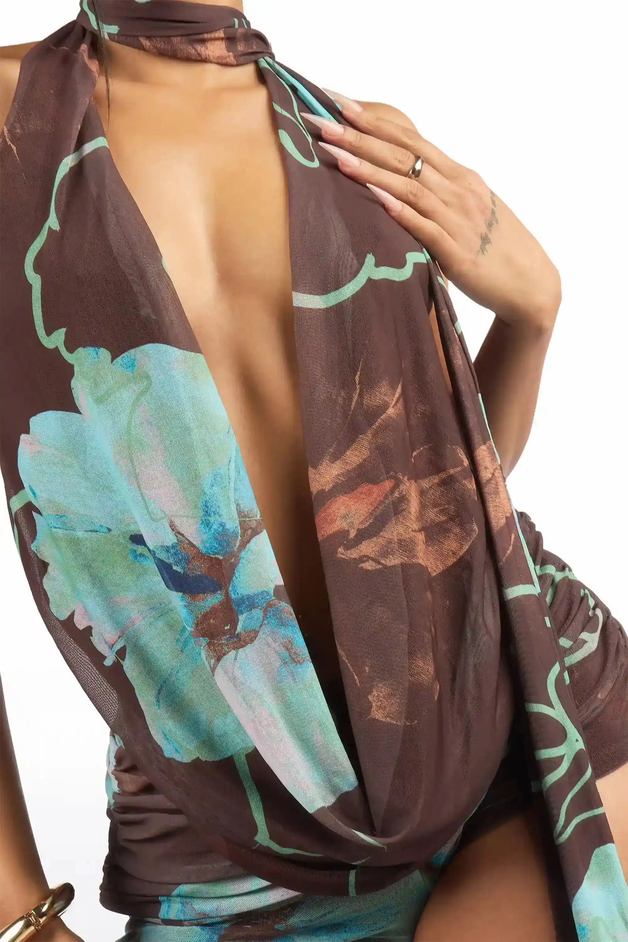 Soundcheck Brown Floral Drape Neck Romper sold by Rockstar Original product image thumbnail 2