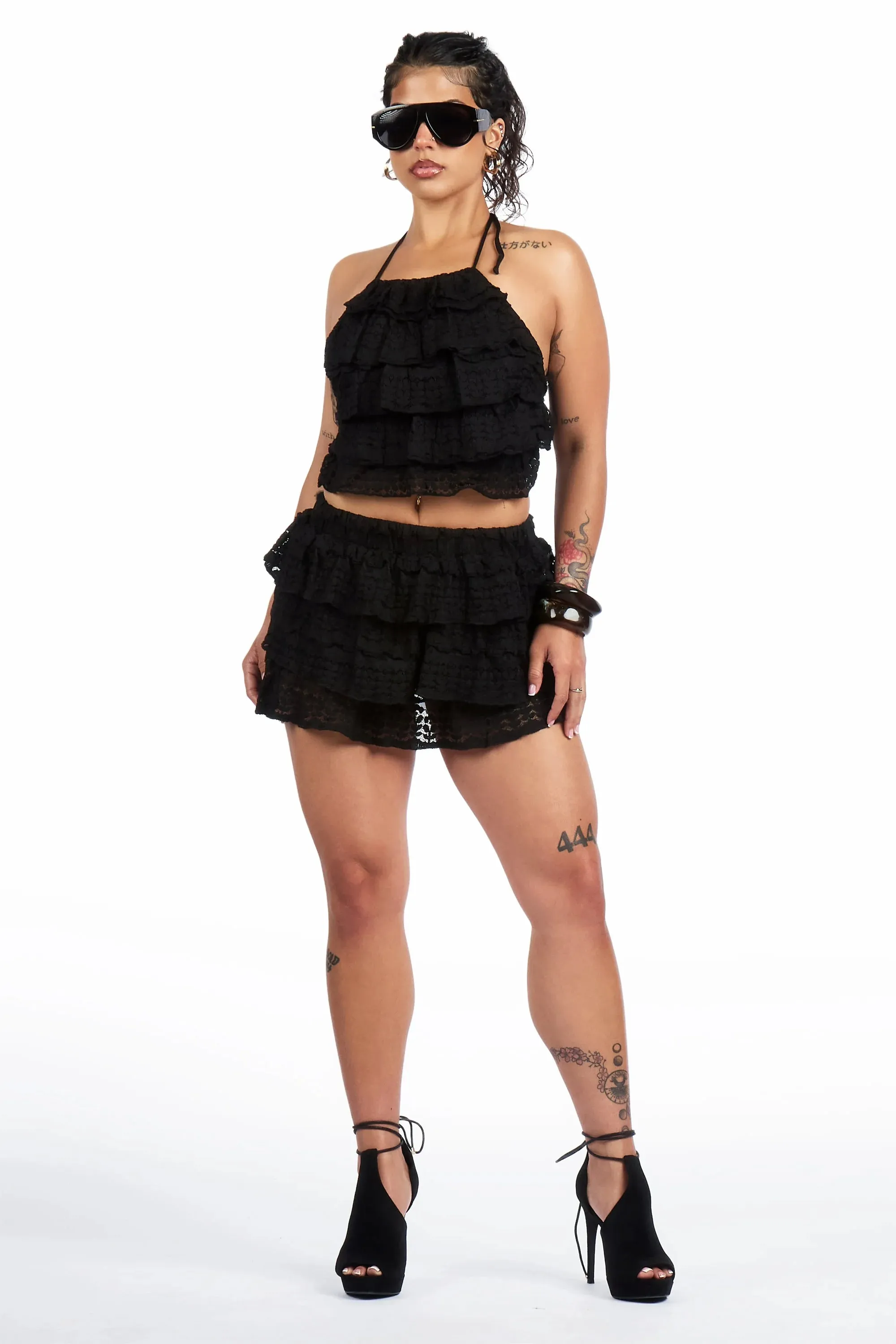 Lace-Up Black 2 pc Skort Set sold by Rockstar Original