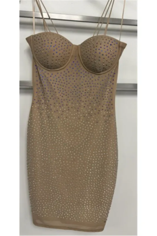 Body-Conned Nude Rhinestone Dress made by Rockstar Original