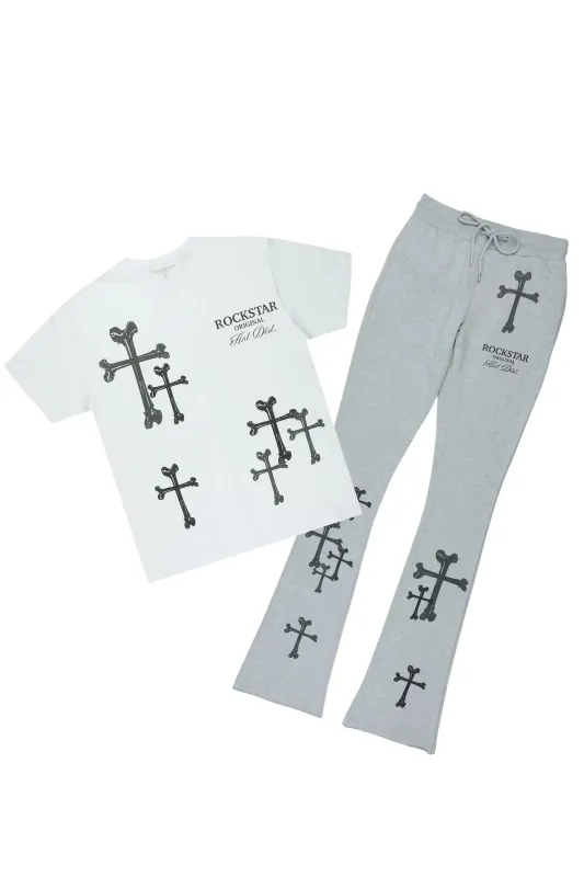 Quanzina White/Heather Grey T-Shirt Stacked Track Set made by Rockstar Original