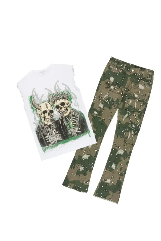 Kingston White/Camo Graphic T-Shirt & Kade Stacked Flare Jean Set made by Rockstar Original