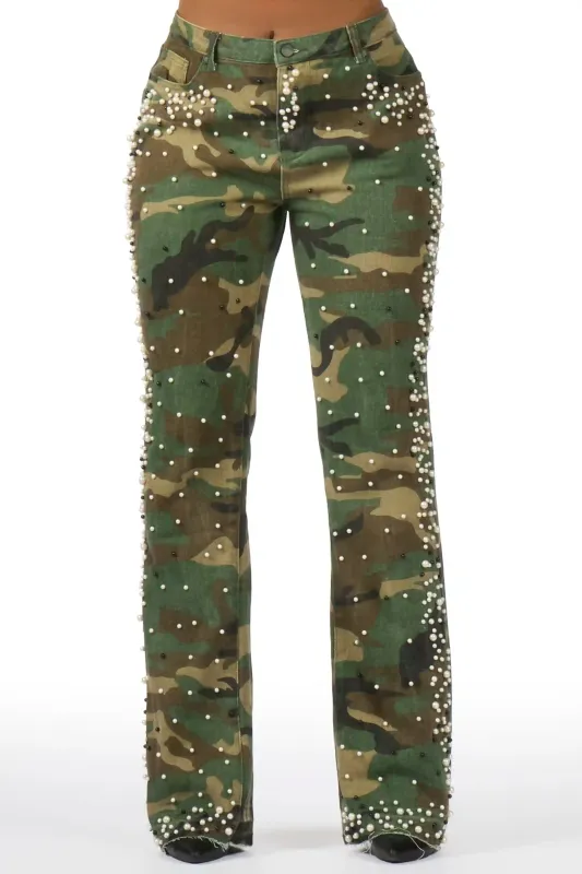 Marquita Camo Pearl Stacked Flare Jean made by Rockstar Original