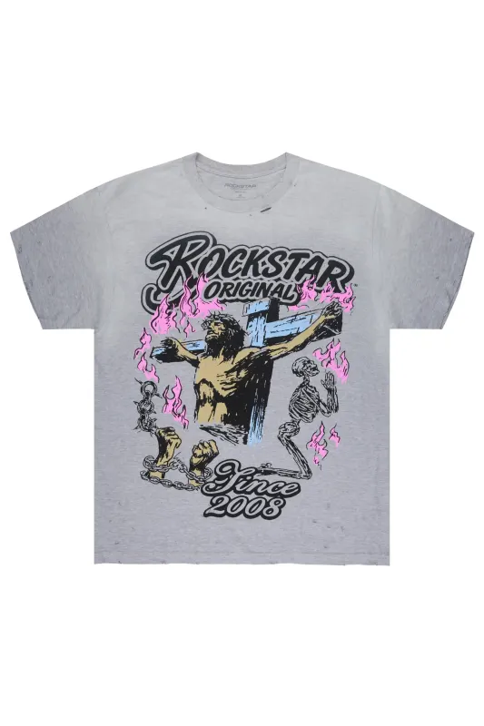 Kyren Heather Grey Oversized Graphic T-Shirt made by Rockstar Original
