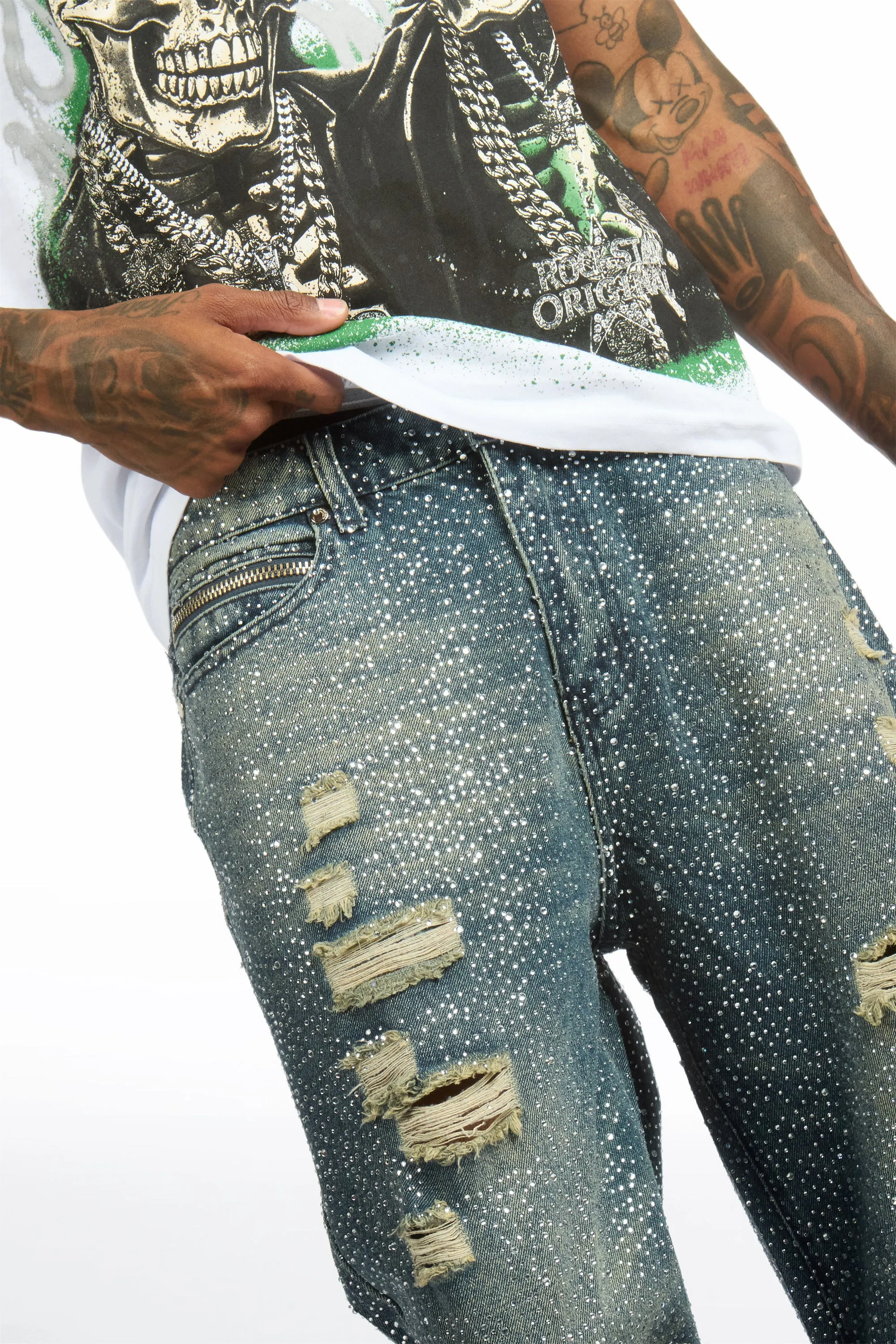 Hendrix Dark Blue Rhinestone Baggy Fit Jean sold by Rockstar Original product image thumbnail 4