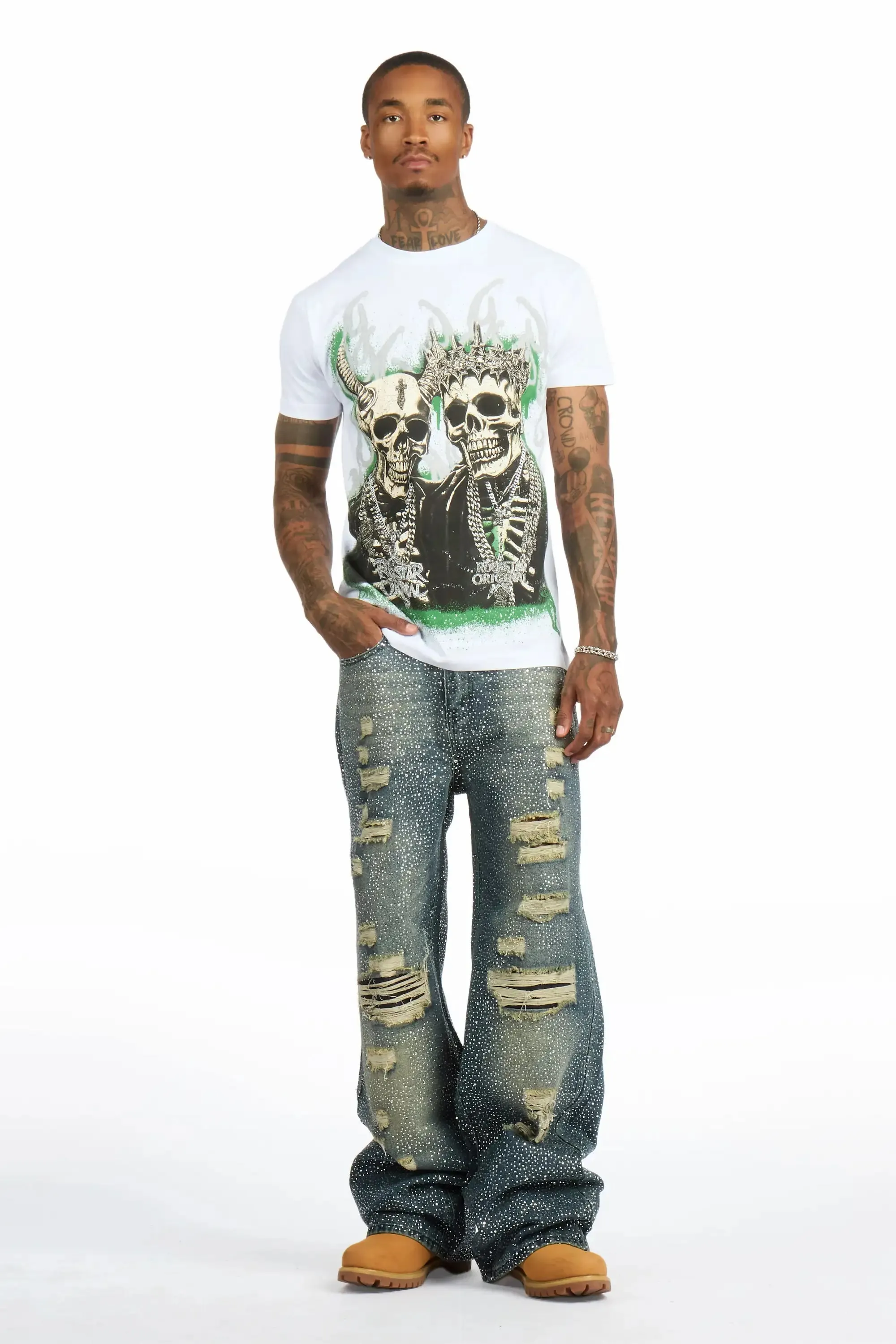 Hendrix Dark Blue Rhinestone Baggy Fit Jean sold by Rockstar Original product image thumbnail 5