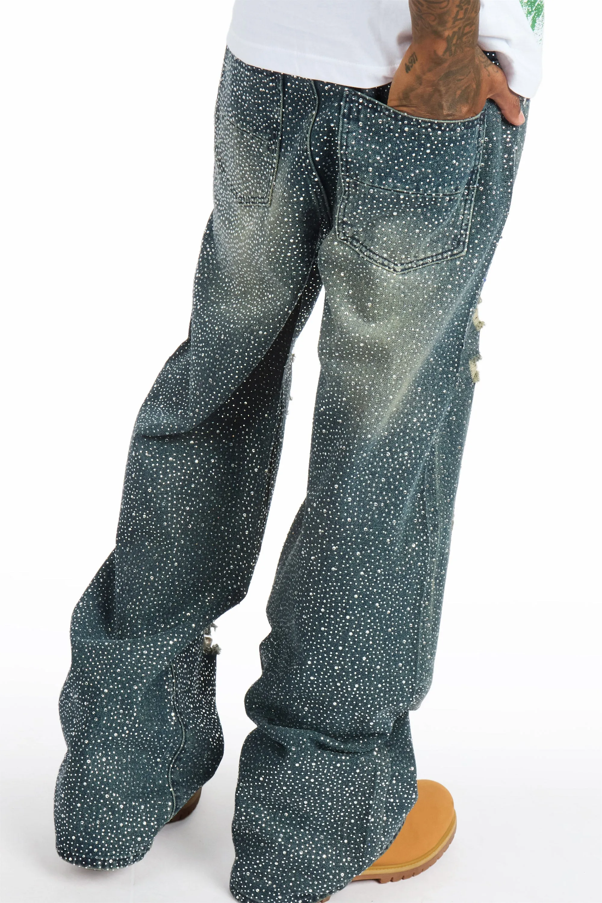Hendrix Dark Blue Rhinestone Baggy Fit Jean sold by Rockstar Original product image thumbnail 3