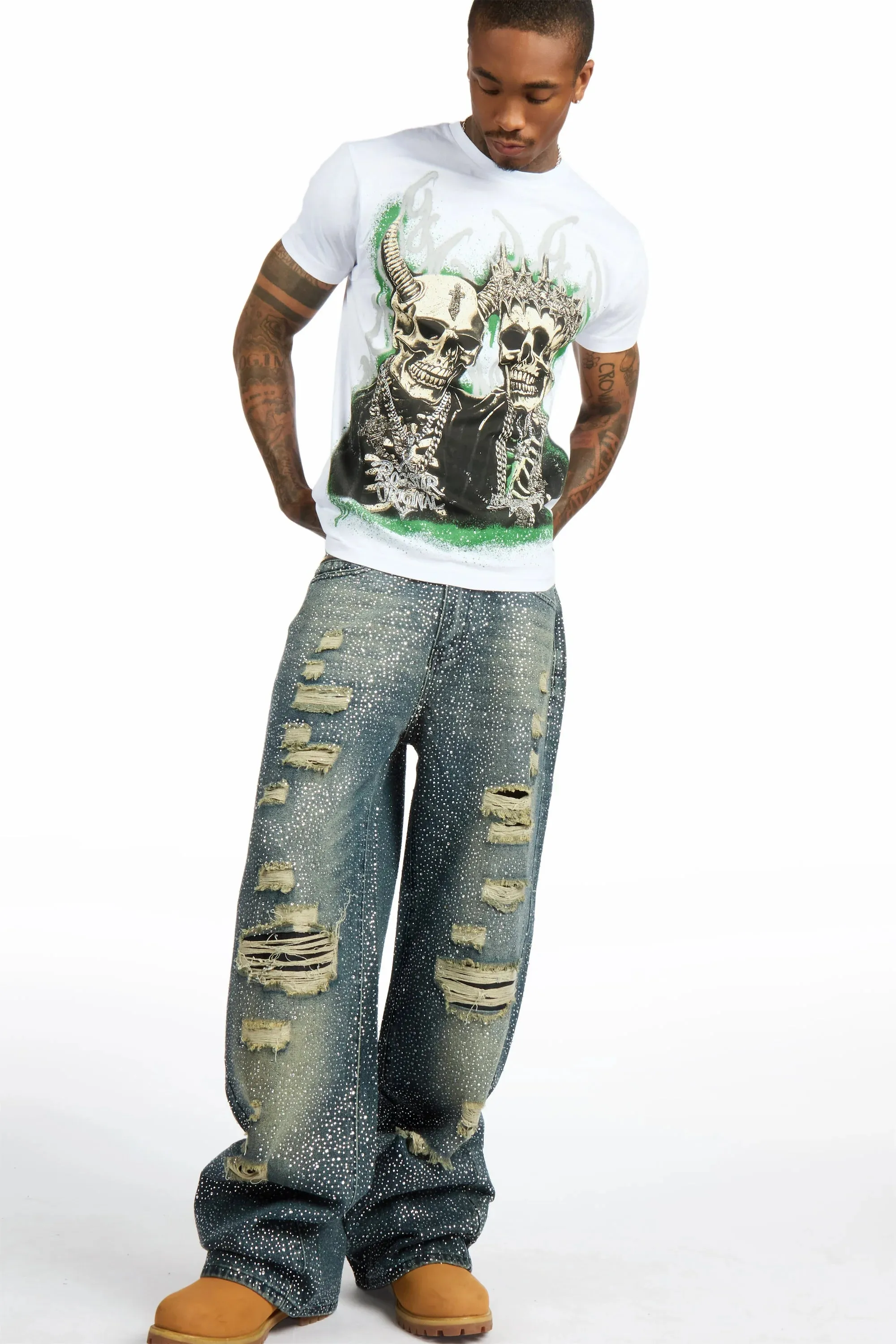 Hendrix Dark Blue Rhinestone Baggy Fit Jean sold by Rockstar Original product image thumbnail 2