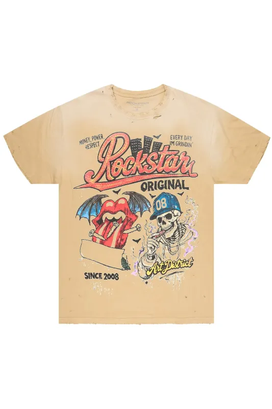 Batts Beige Oversized Graphic T-Shirt made by Rockstar Original