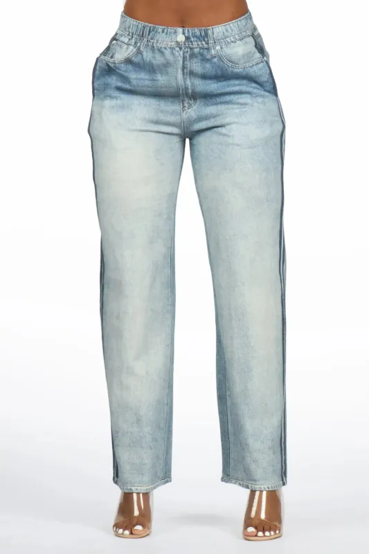 Yonis Light Wash Denim Print Stretch Terry Sweatpant Jean made by Rockstar Original