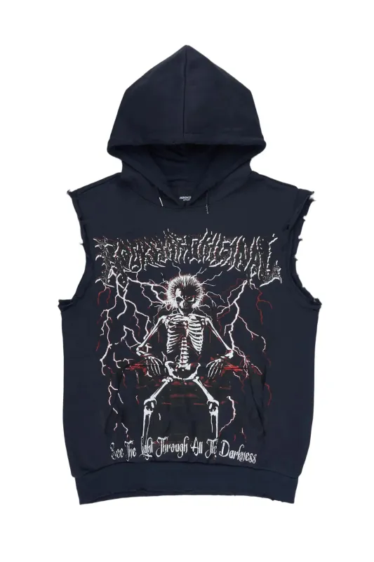 Deathrow Navy Cut Sleeve Hoodie made by Rockstar Original