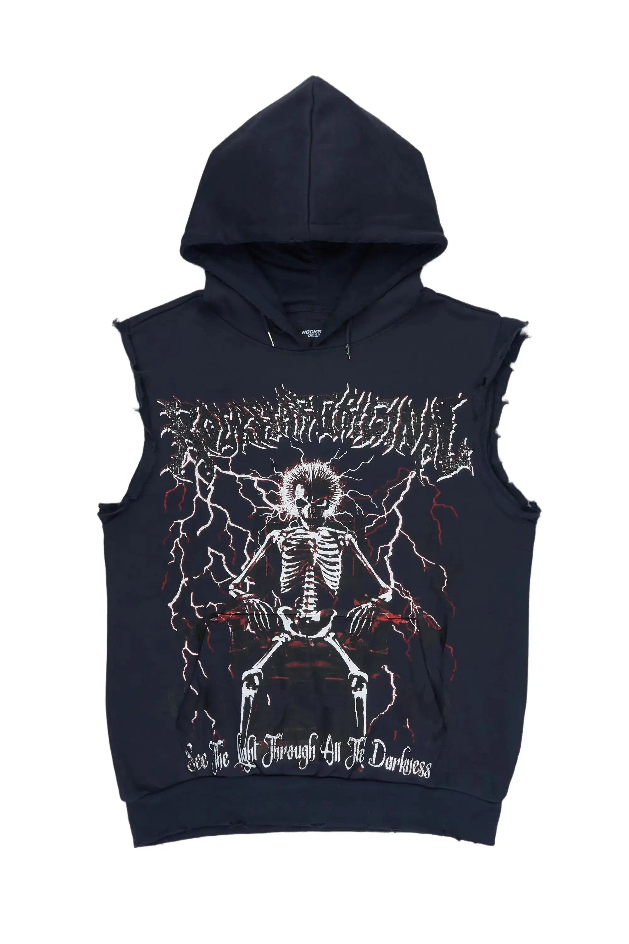 Deathrow Navy Cut Sleeve Hoodie sold by Rockstar Original