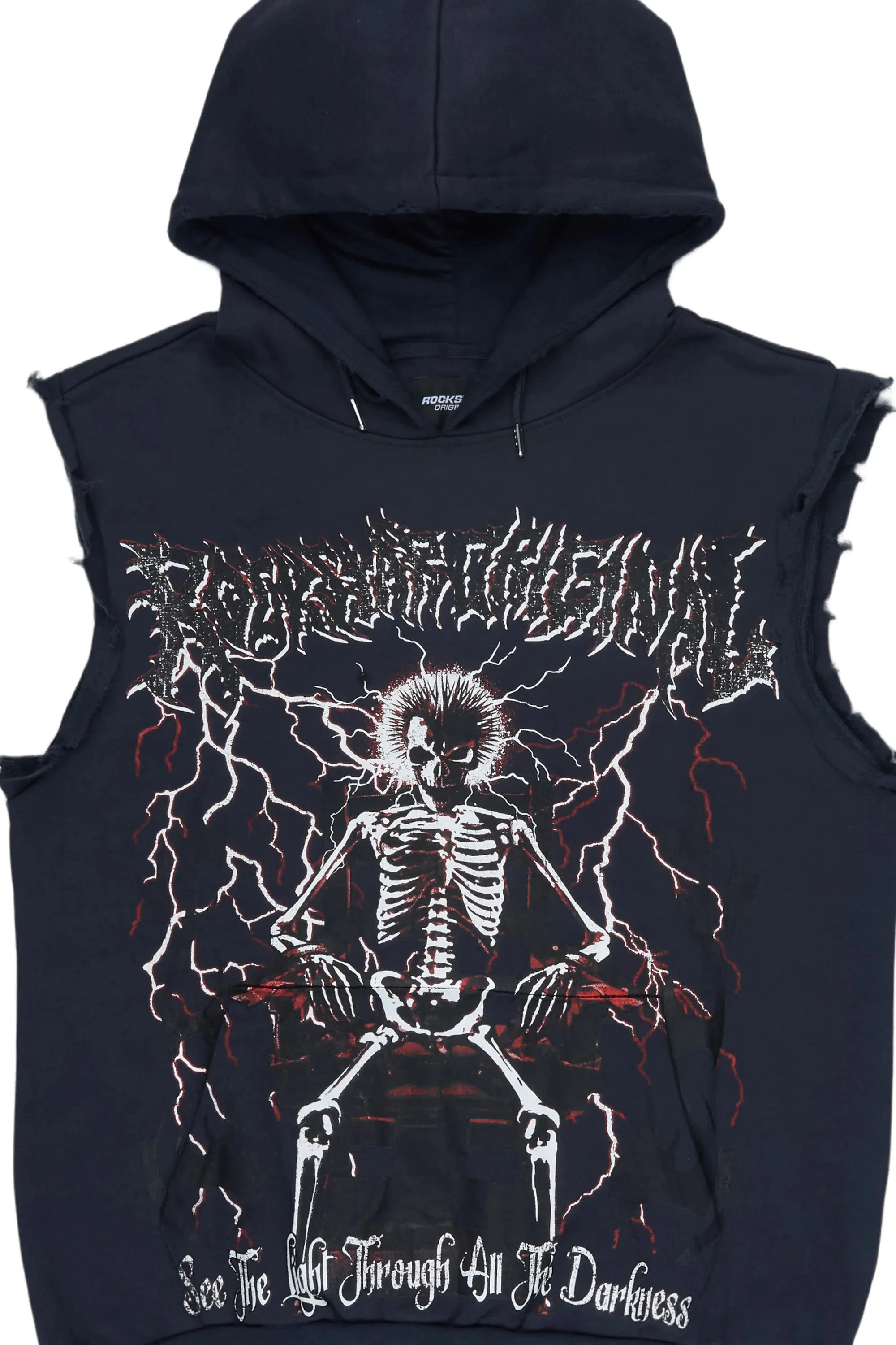 Deathrow Navy Cut Sleeve Hoodie sold by Rockstar Original product image thumbnail 2