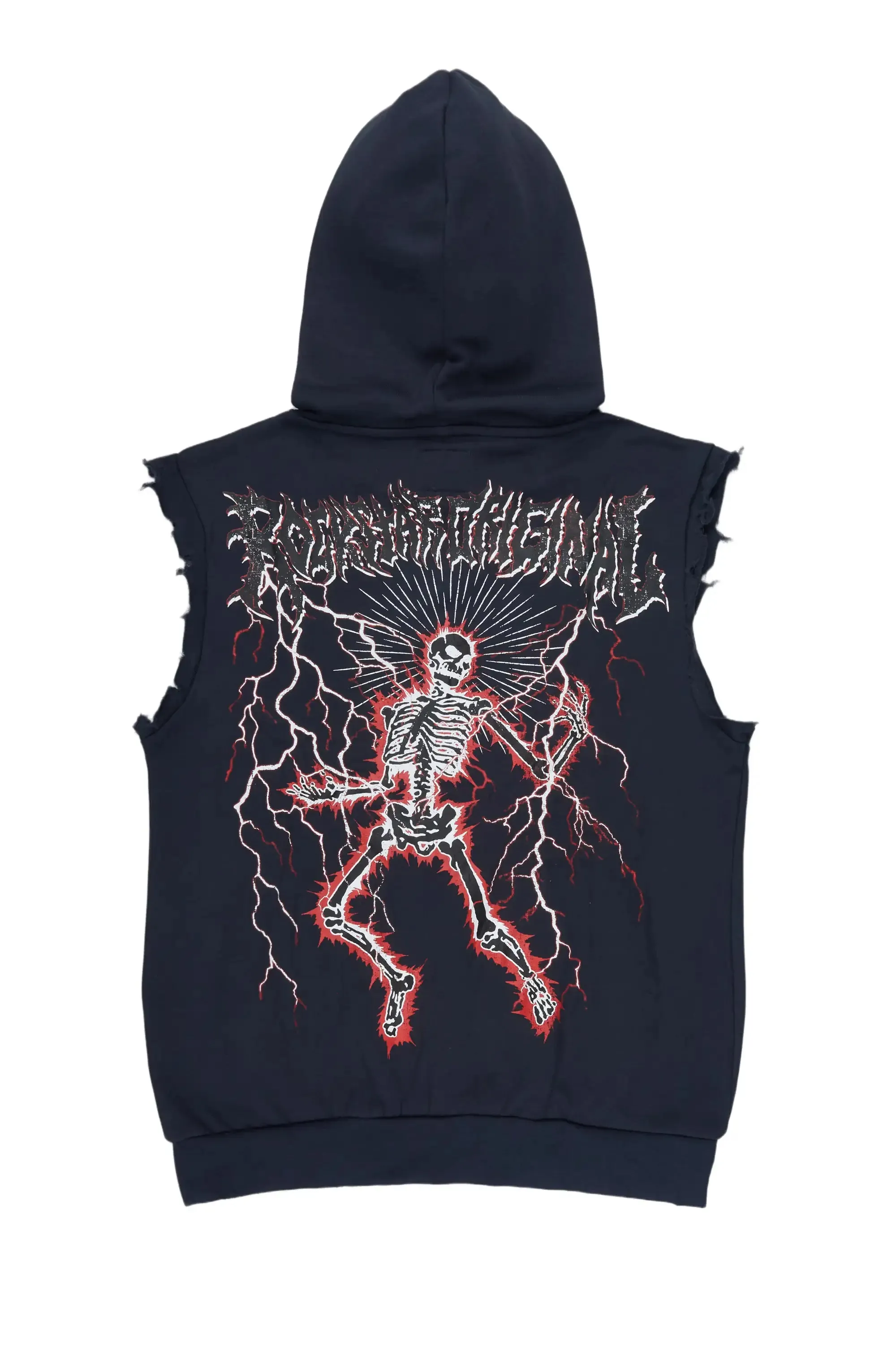 Deathrow Navy Cut Sleeve Hoodie sold by Rockstar Original product image thumbnail 3