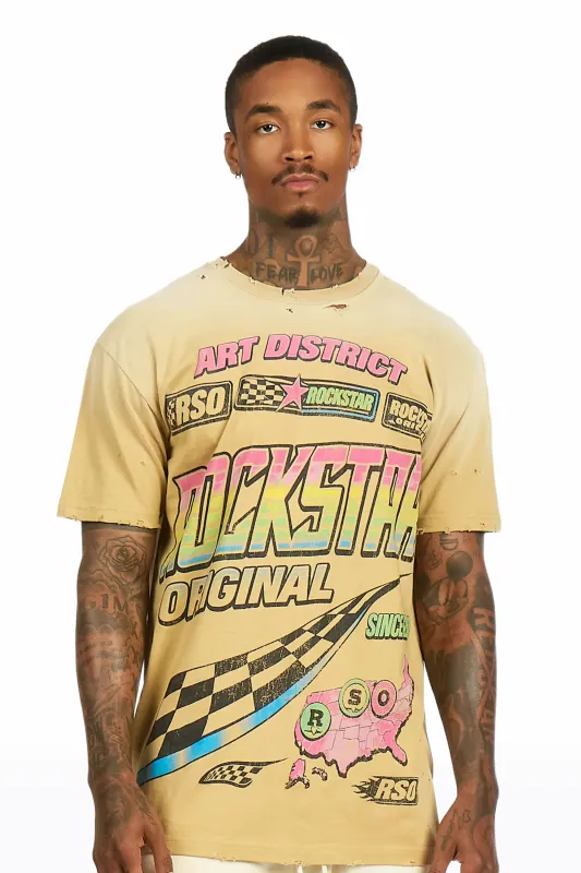 Burris Beige Oversized Graphic T-Shirt made by Rockstar Original