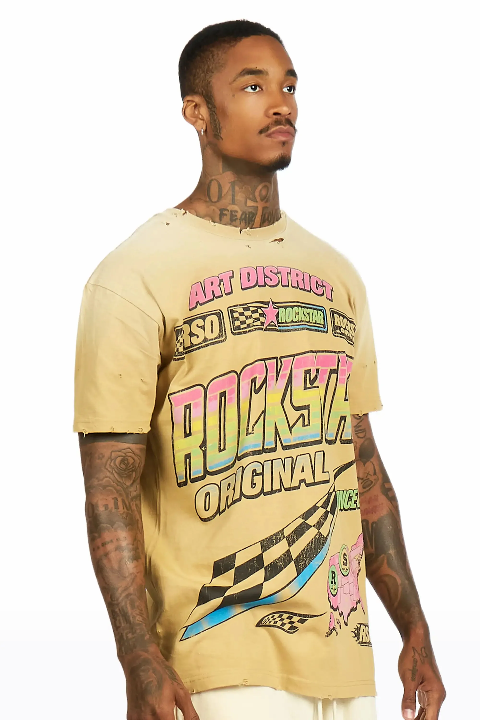 Burris Beige Oversized Graphic T-Shirt sold by Rockstar Original product image thumbnail 3