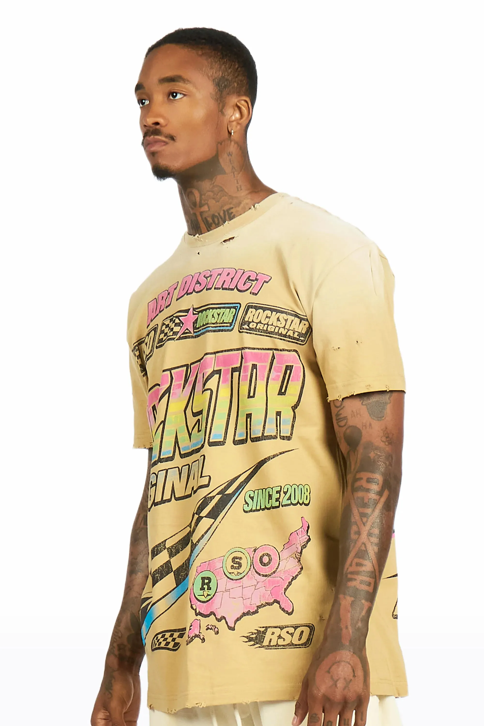 Burris Beige Oversized Graphic T-Shirt sold by Rockstar Original product image thumbnail 4