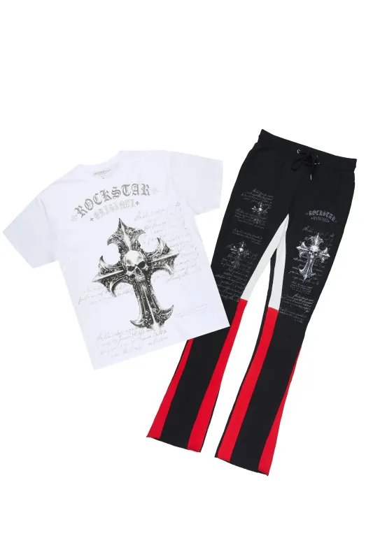 Bowman White/Black T-shirt/Stacked Flare Track Pant Set made by Rockstar Original