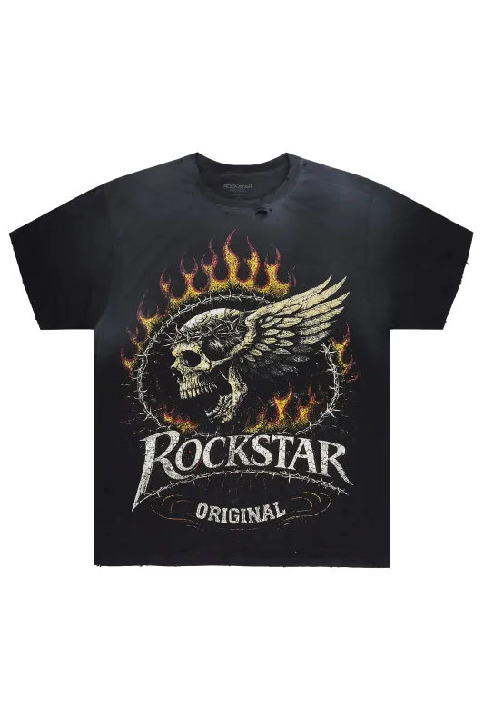 Destan Black Oversized Graphic T-Shirt made by Rockstar Original