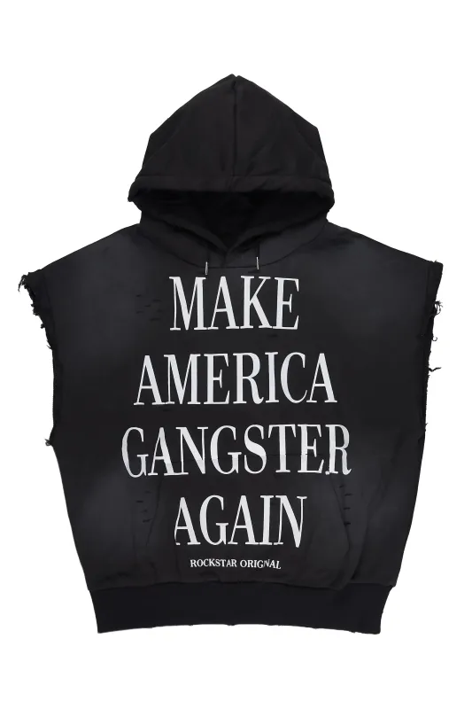 Drako Black Graphic Distressed Cut Sleeve Hoodie made by Rockstar Original