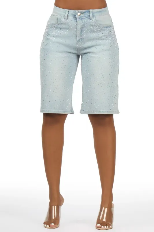 LaTonia Light Wash Rhinestone Denim Jort made by Rockstar Original