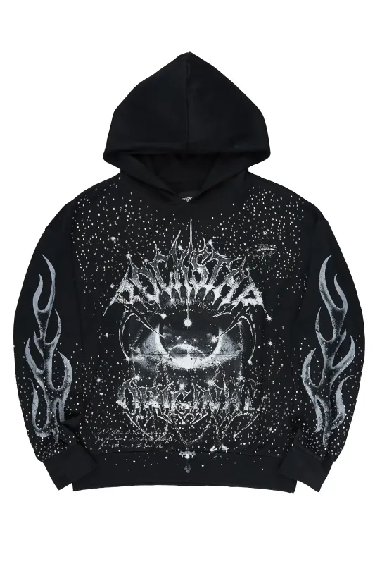 Malykz Black Rhinestone Graphic Hoodie made by Rockstar Original