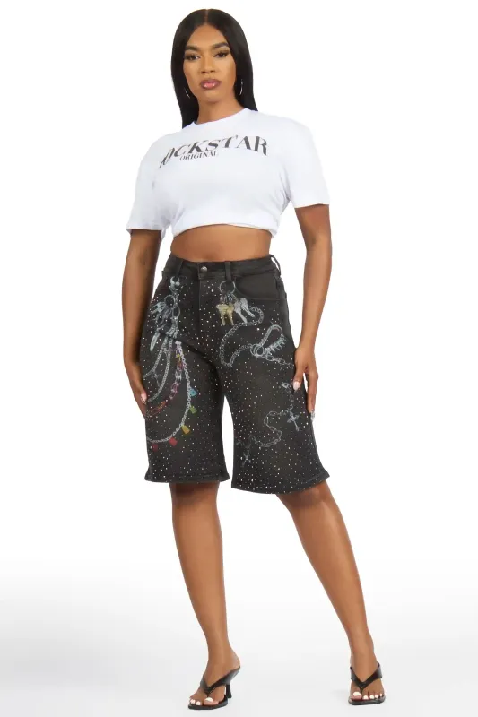 Anneshia Black Rhinestone Denim Jort made by Rockstar Original