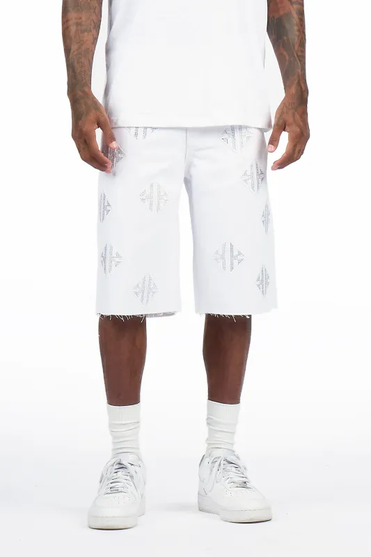 Chelot White Rhinestones Denim Short made by Rockstar Original