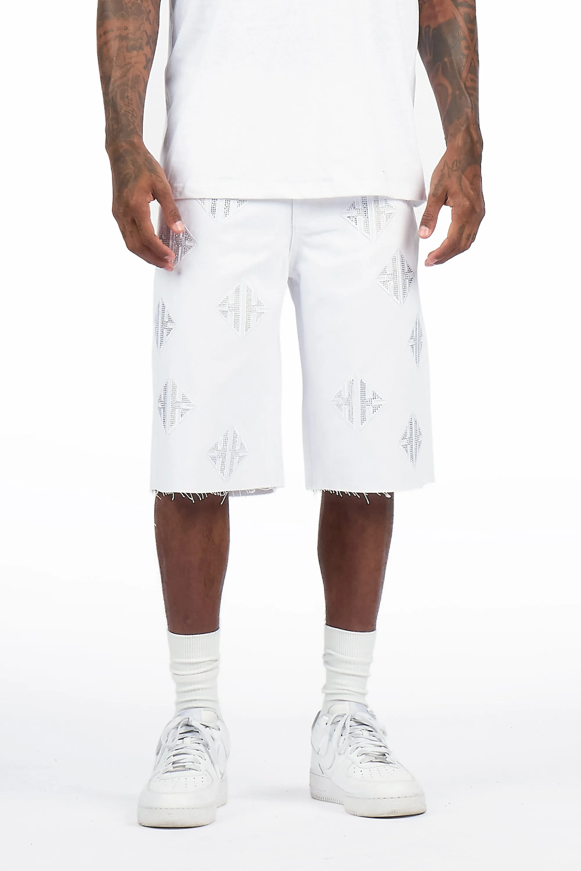 Chelot White Rhinestones Denim Short sold by Rockstar Original