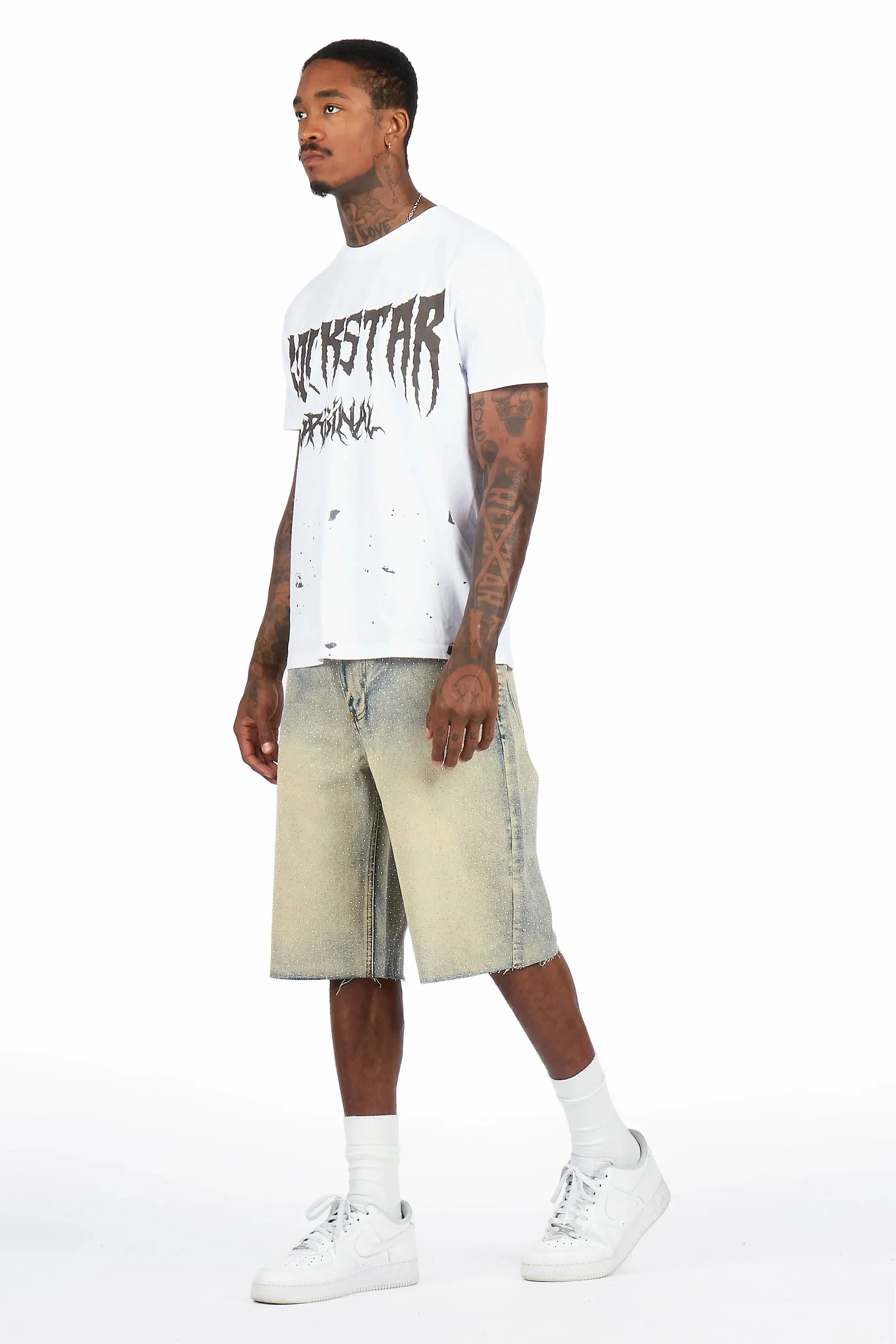 Brayan Blue Rhinestones Denim Short sold by Rockstar Original product image thumbnail 5