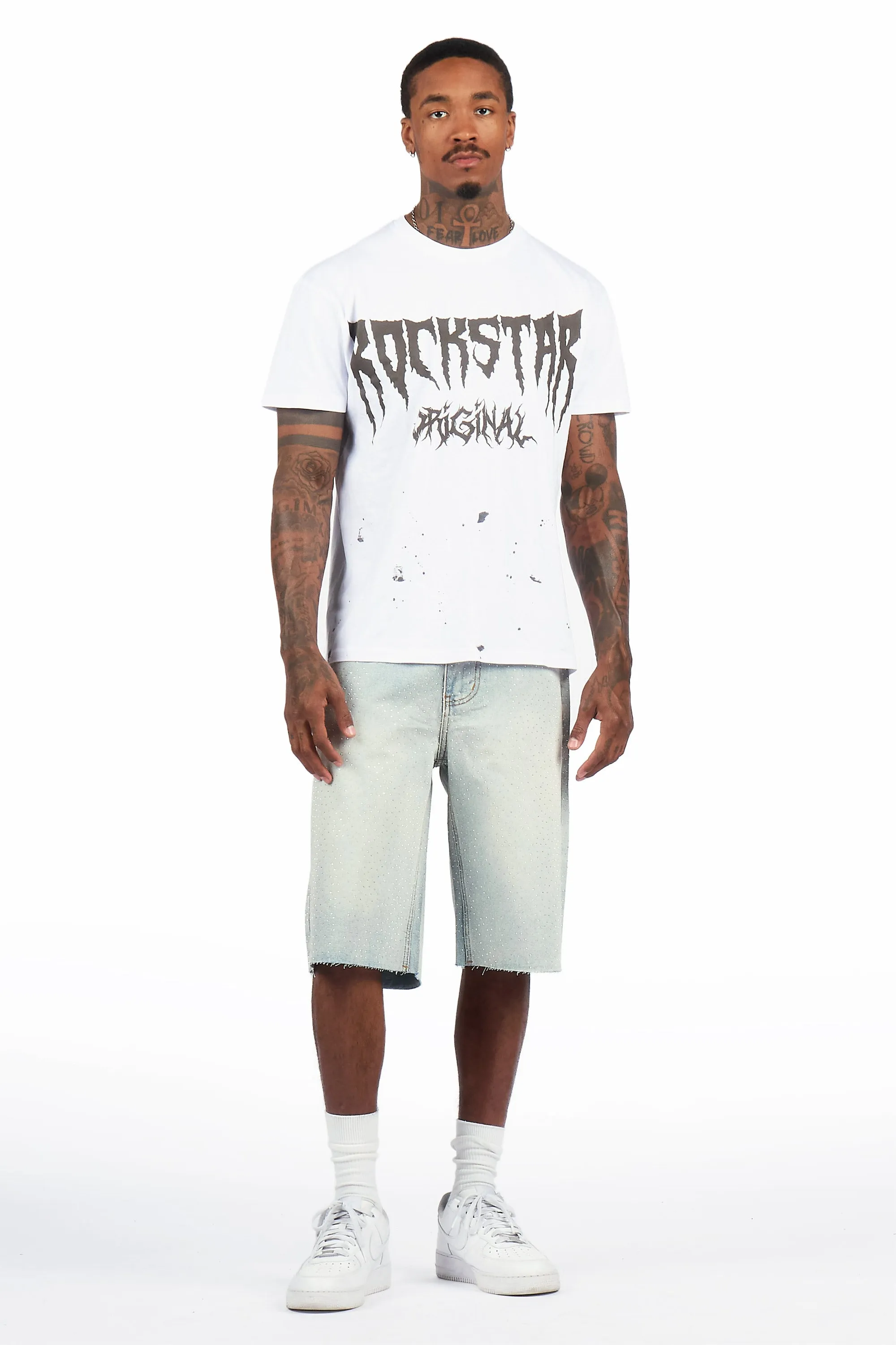 Brayan Light Blue Rhinestones Denim Short sold by Rockstar Original product image thumbnail 3