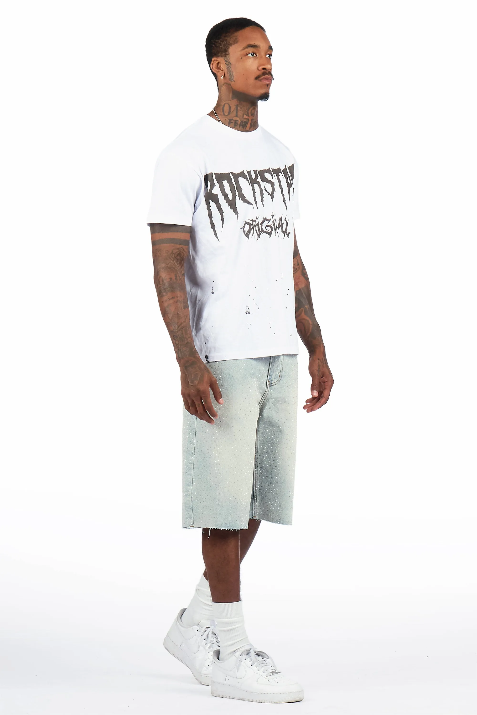 Brayan Light Blue Rhinestones Denim Short sold by Rockstar Original product image thumbnail 4