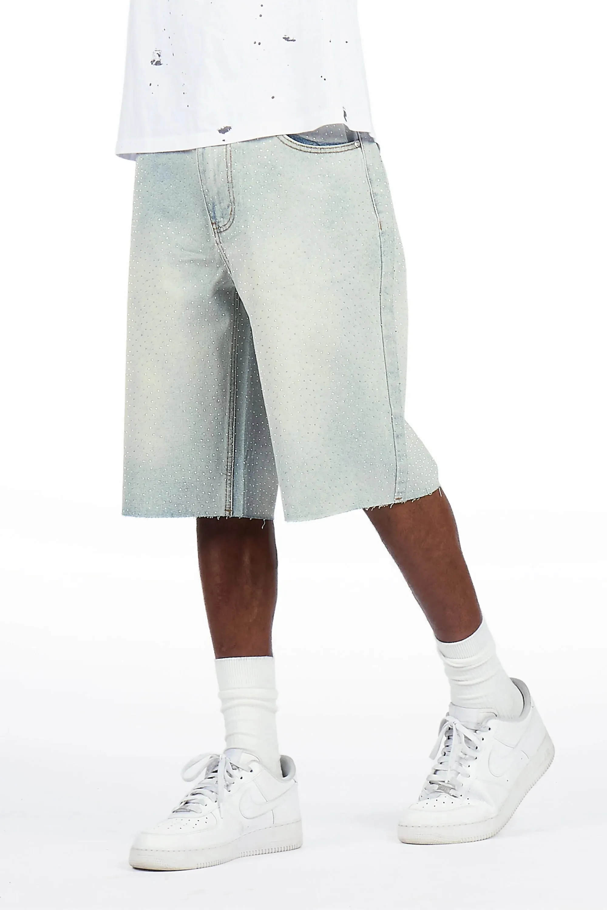 Brayan Light Blue Rhinestones Denim Short sold by Rockstar Original