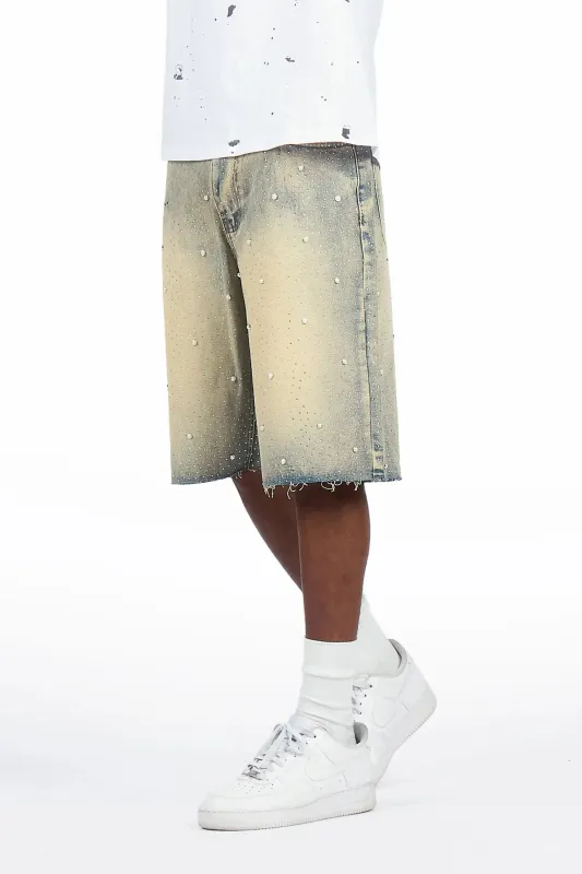 Rydell Blue Rhinestones Denim Short made by Rockstar Original