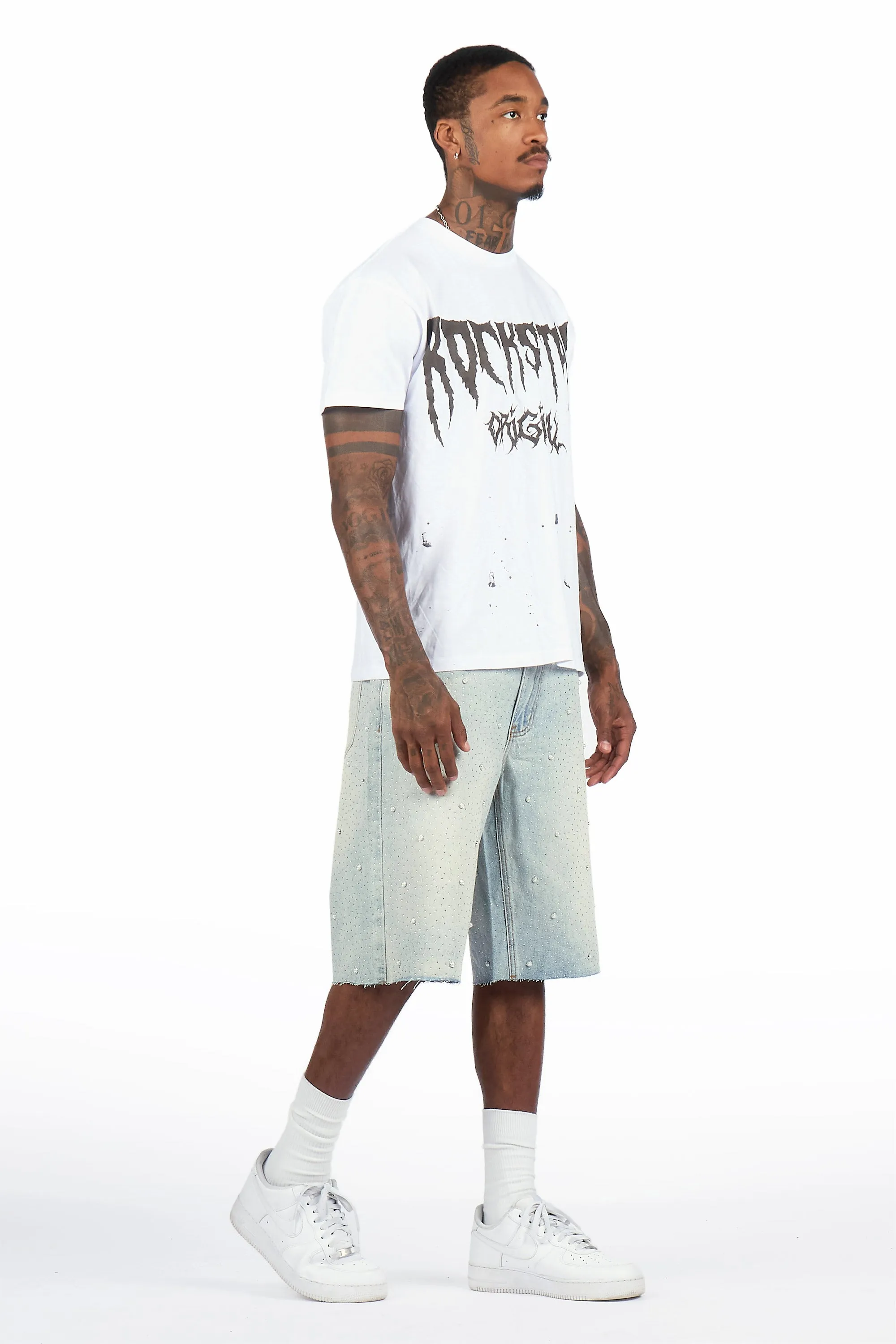Rydell Light Blue Rhinestones Denim Short sold by Rockstar Original product image thumbnail 4