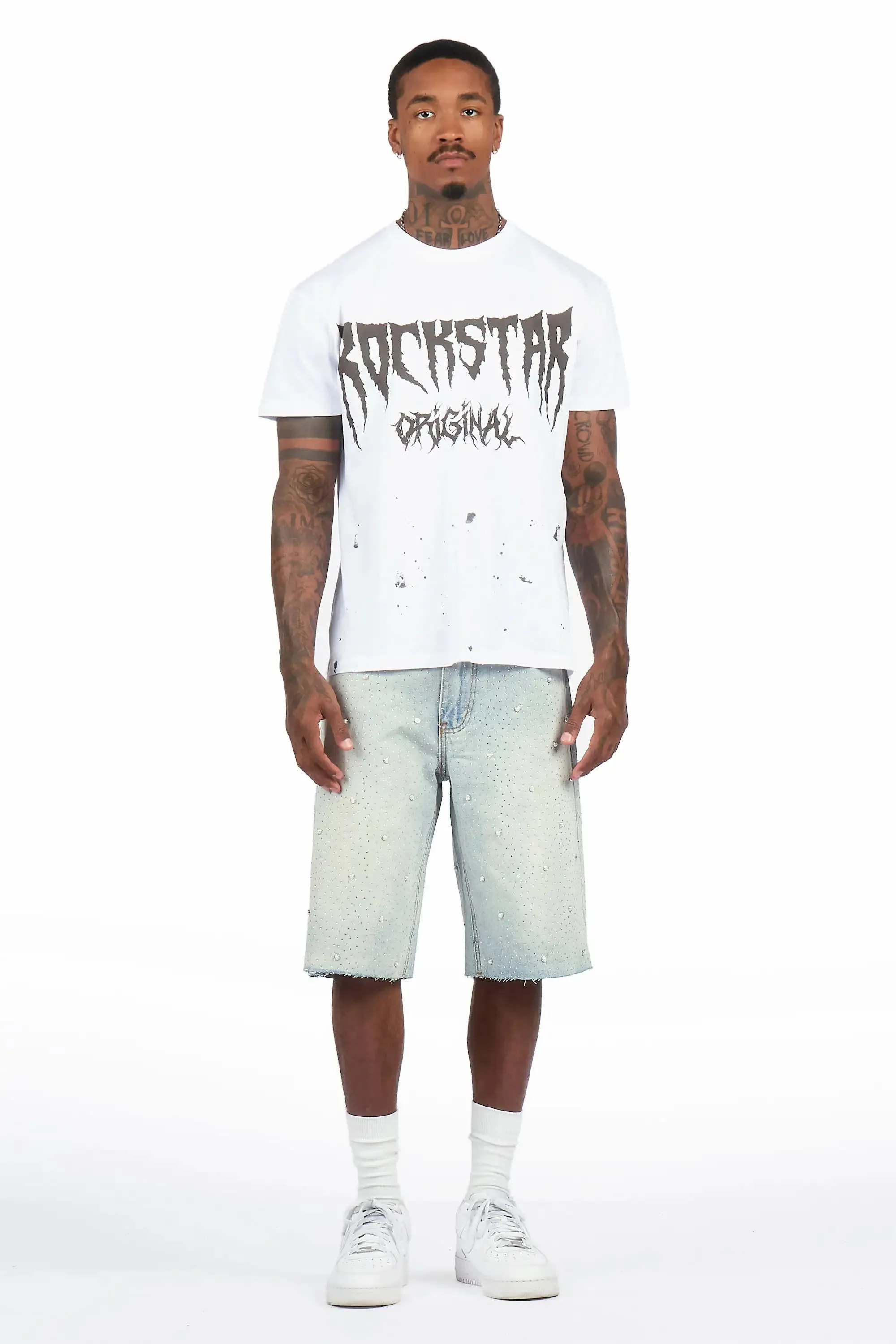 Rydell Light Blue Rhinestones Denim Short sold by Rockstar Original product image thumbnail 3