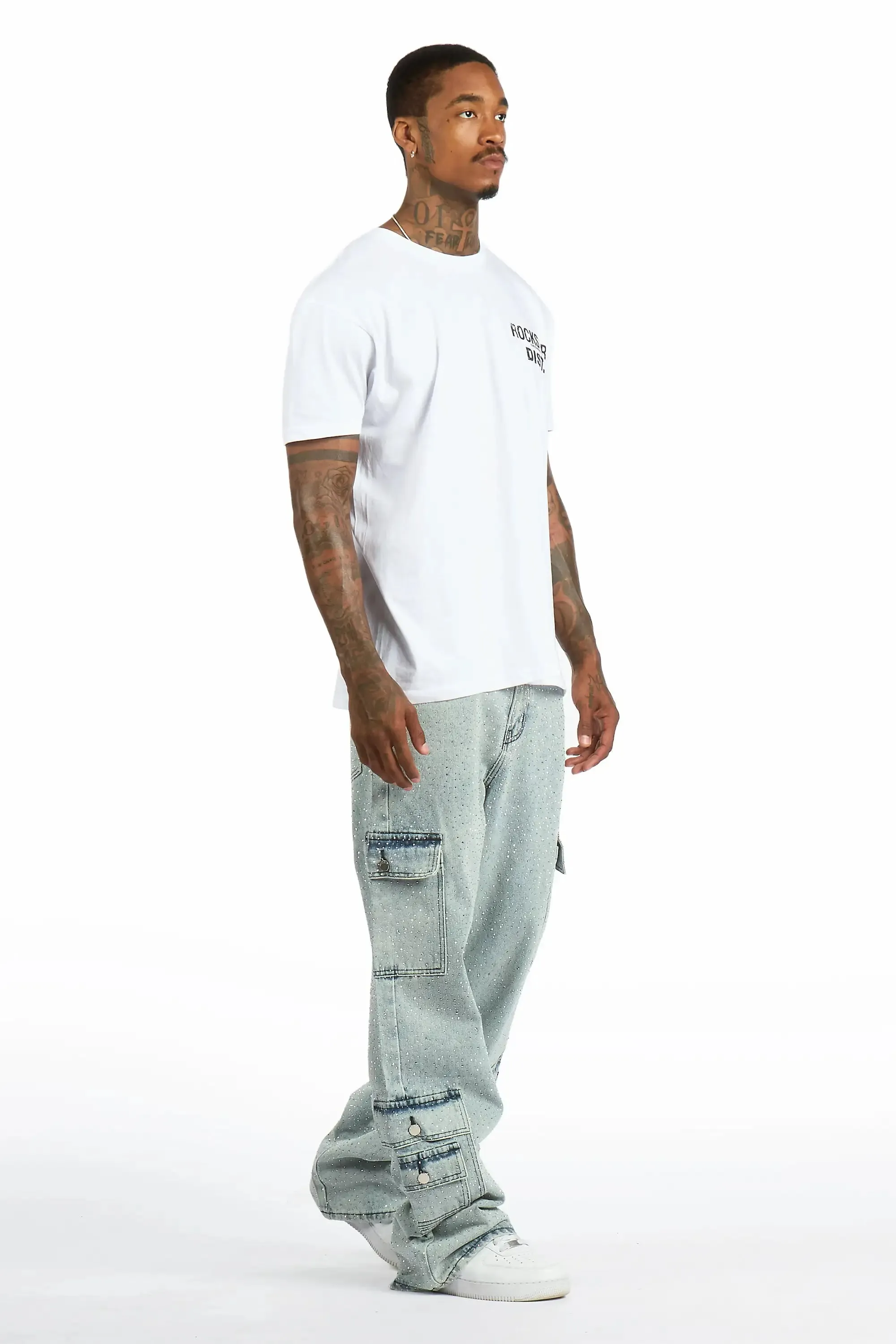 Aeson Light Blue Rhinestone Baggy Fit Jean sold by Rockstar Original product image thumbnail 4