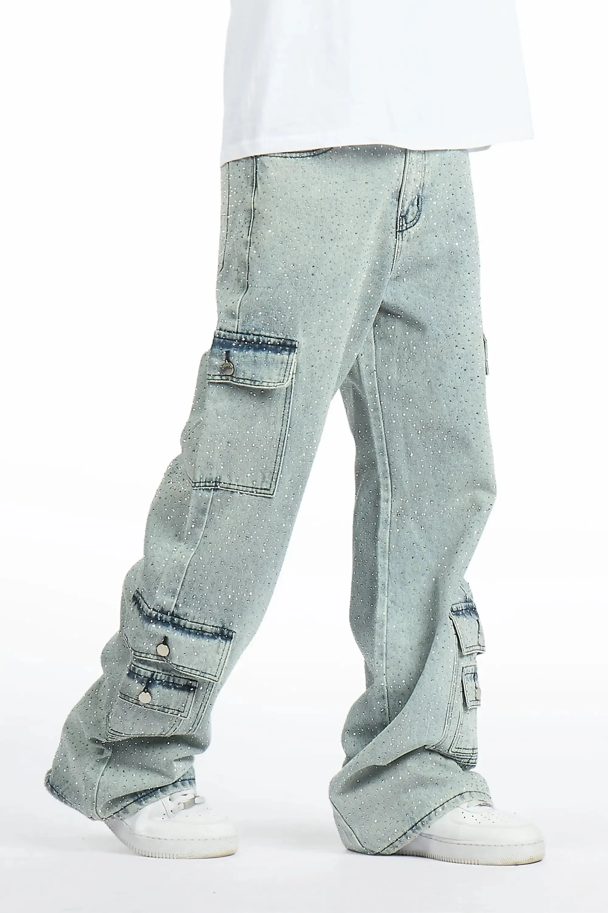 Aeson Light Blue Rhinestone Baggy Fit Jean sold by Rockstar Original